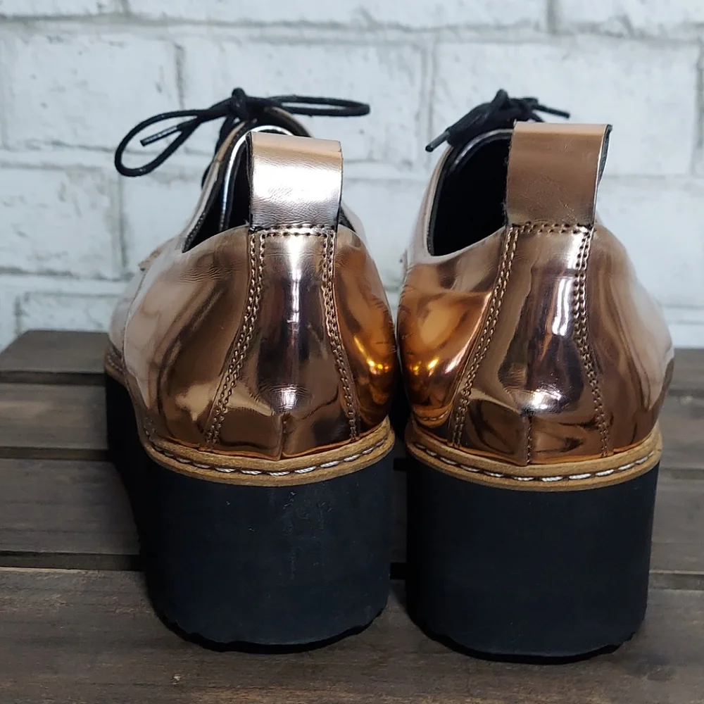 Shelly's London rose gold metallic platform loafer